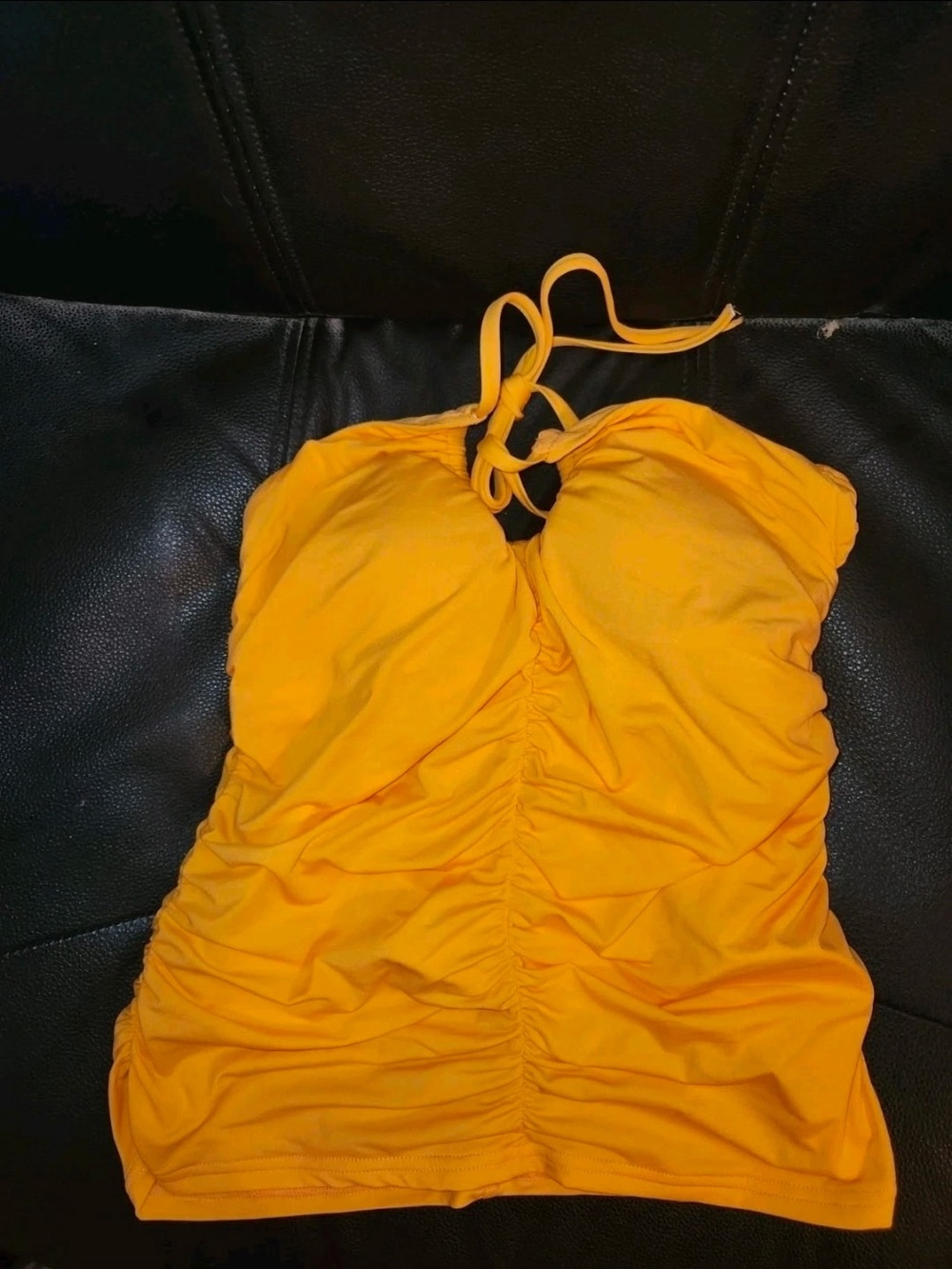 Lands'‎ End Yellow Ruched Halter Tankini Top Swimsuit Size 2 NEW